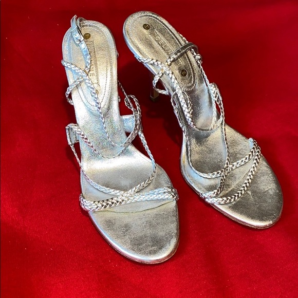 Céline Metallic Silver Braided CrissCross Sandals